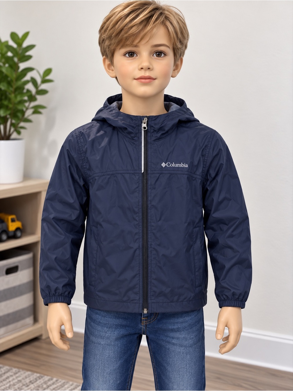 COLUMBIA Navy Blue Raincoat Boys Kids size small 8